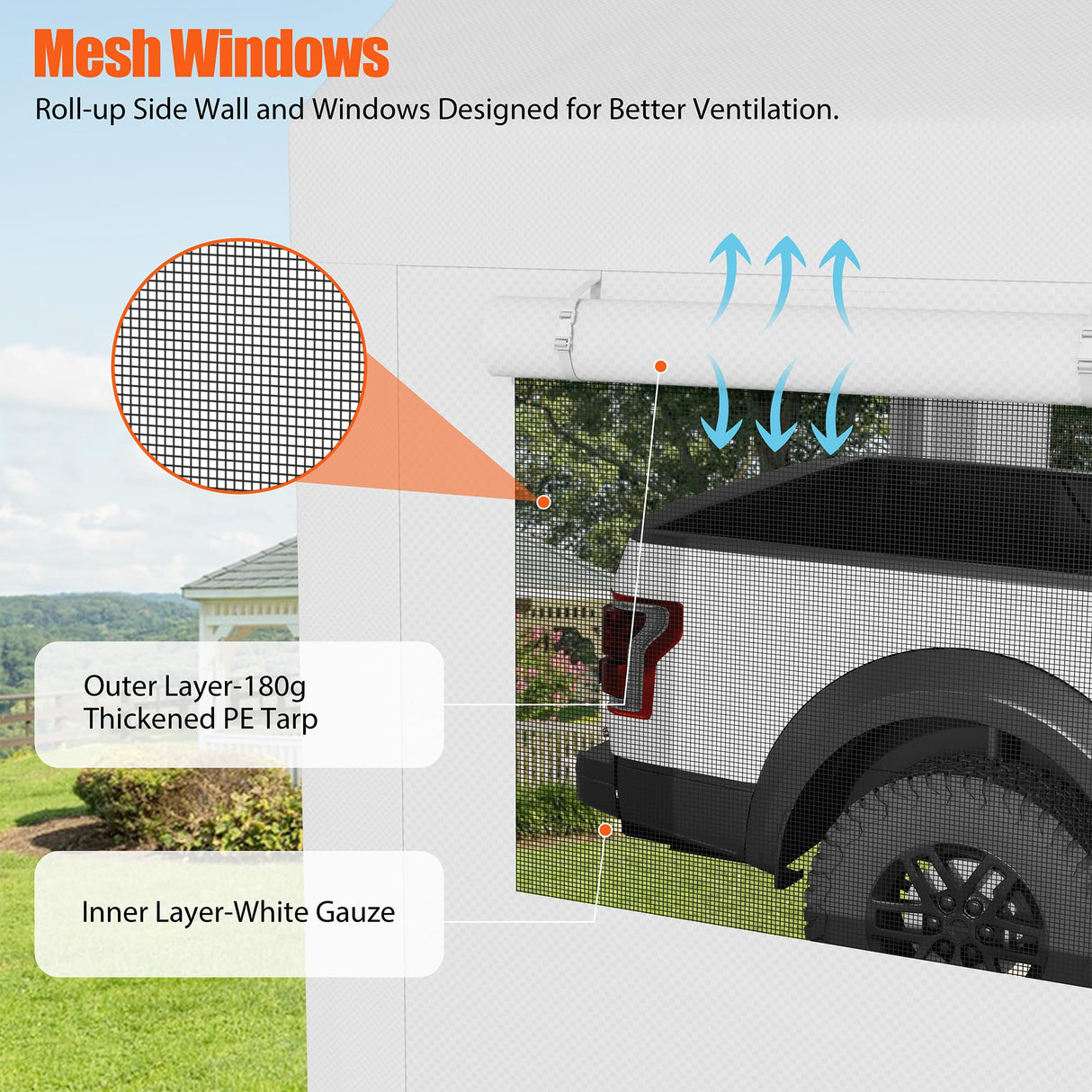 JAMFLY Carport, 12x20 ft Heavy Duty Carport with Roll-up Windows, Portable Garage with Removable Sidewalls & Doors, Car Canopy with Sandbags and All-Season Tarp for Car Boat Truck Motorcycle JAMFLY