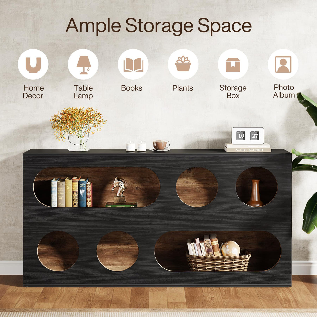 Tribesigns Console Table, 61-Inch Narrow Sofa Entryway Table with Storage, 3-Tier Modern Hallway Behind Couch Table Accent Table for Living Room, Black Tribesigns