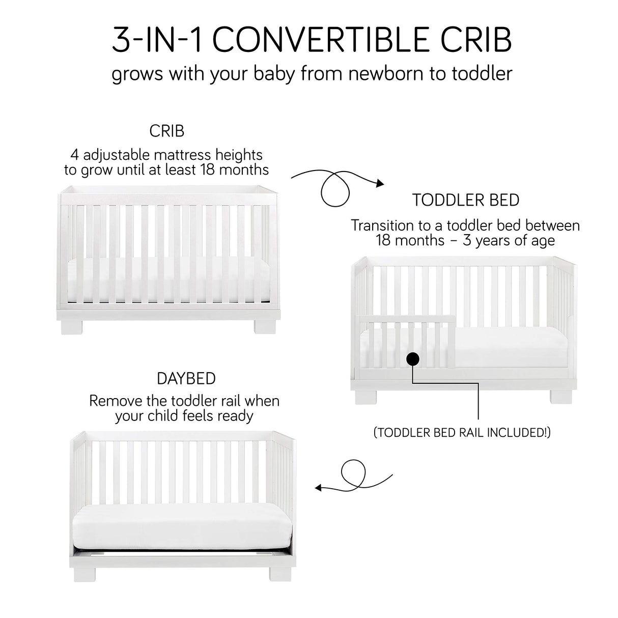 Babyletto Modo 3-in-1 Convertible Crib with Toddler Bed Conversion Kit in White, Greenguard Gold Certified babyletto