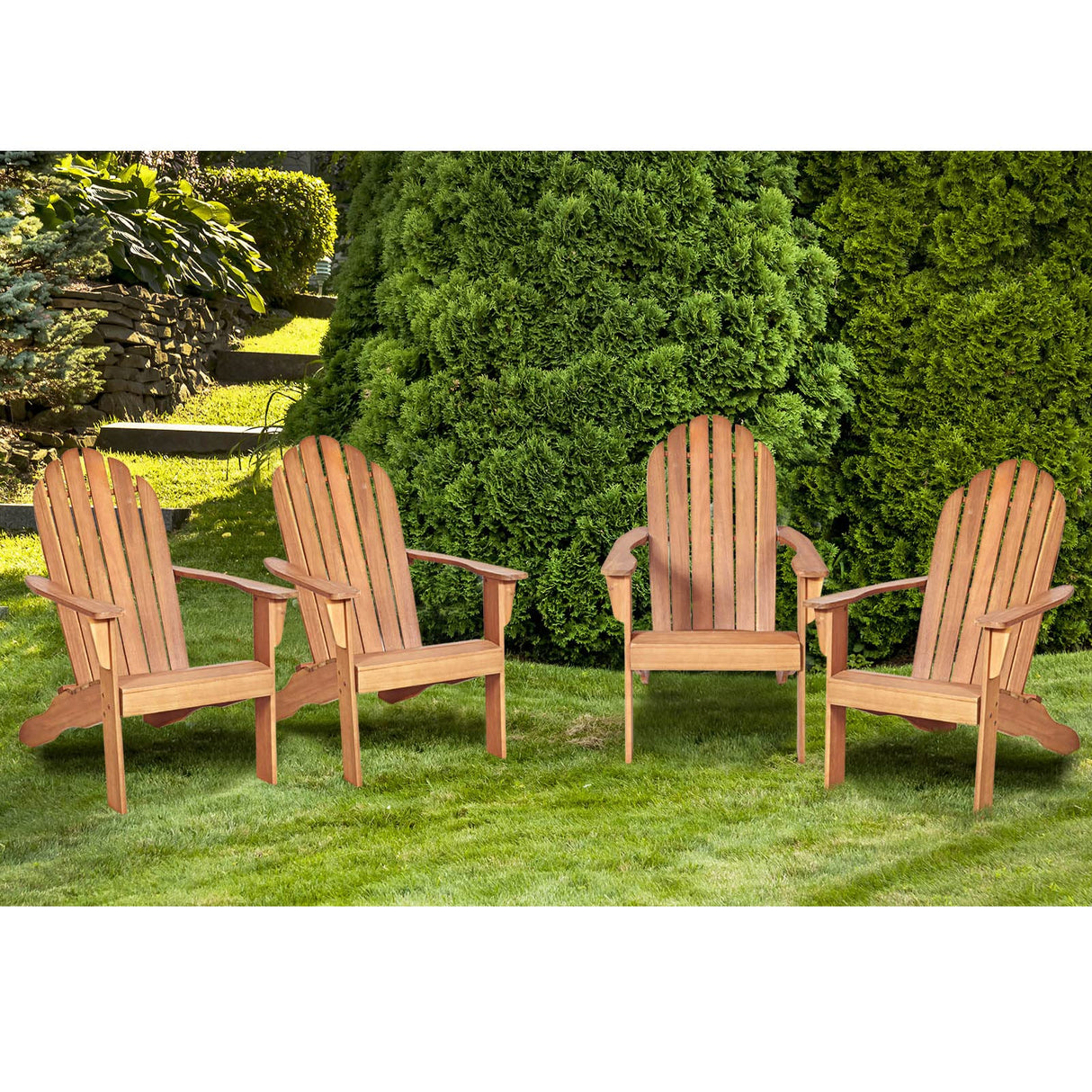 Tangkula Adirondack Chair, Acacia Wood Adirondack Lounger Chair, Outdoor Armchairs with Slatted Seating, Weather Resistant, for Patio Deck Lawn Backyard, Garden Adirondack Furniture (1, Natural) Tangkula