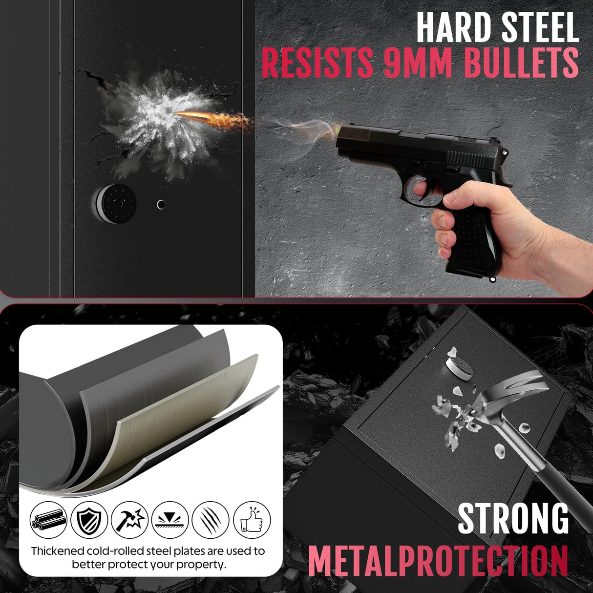 12-15 Gun Safe, Gun Safe for Rifles and Pistols, Large Fingerprint Rifle Safe, Biometric Safe and Password Lock, Gun Cabinet for Home with 4 Handgun Pockets, Free Diy Back Panel KAER