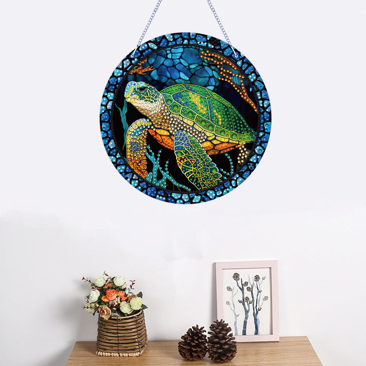 LYENYI Sea Turtle Hanging Ornament, Acrylic Diamond Painting Pendant, 7.48 inch, Green, Birthday, Wedding, Thanksgiving, Graduation, Anniversary, Halloween, Christmas Gift Sesyomr