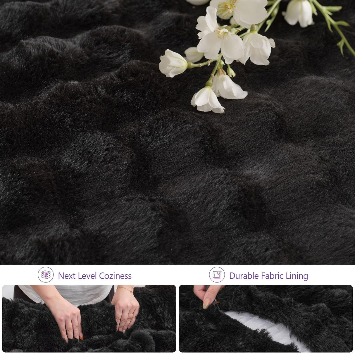 TYBOATLE 83’’ Oversized Round Chaise Lounge Chair Indoor w/Deep Seat, Round Memory Foam Couch, Comfy Fluffy Plush Chaise Lounge Indoor w/Double Cushion, Circle Bed for Livingroom (Black) TYBOATLE