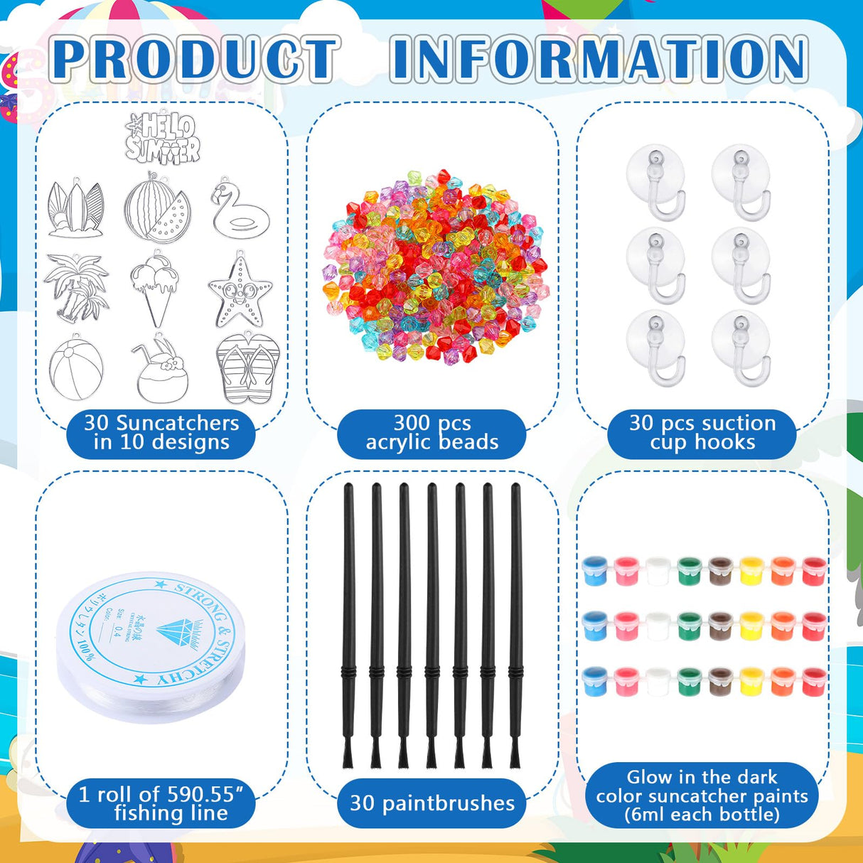 Sonwyoung 30 Sets Suncatchers Craft Kits, DIY Glow in The Dark Suncatcher Kits Stained Glass Window Paint Art for Classroom Party Activities Art Craft Party Favors(Summer) Sonwyoung