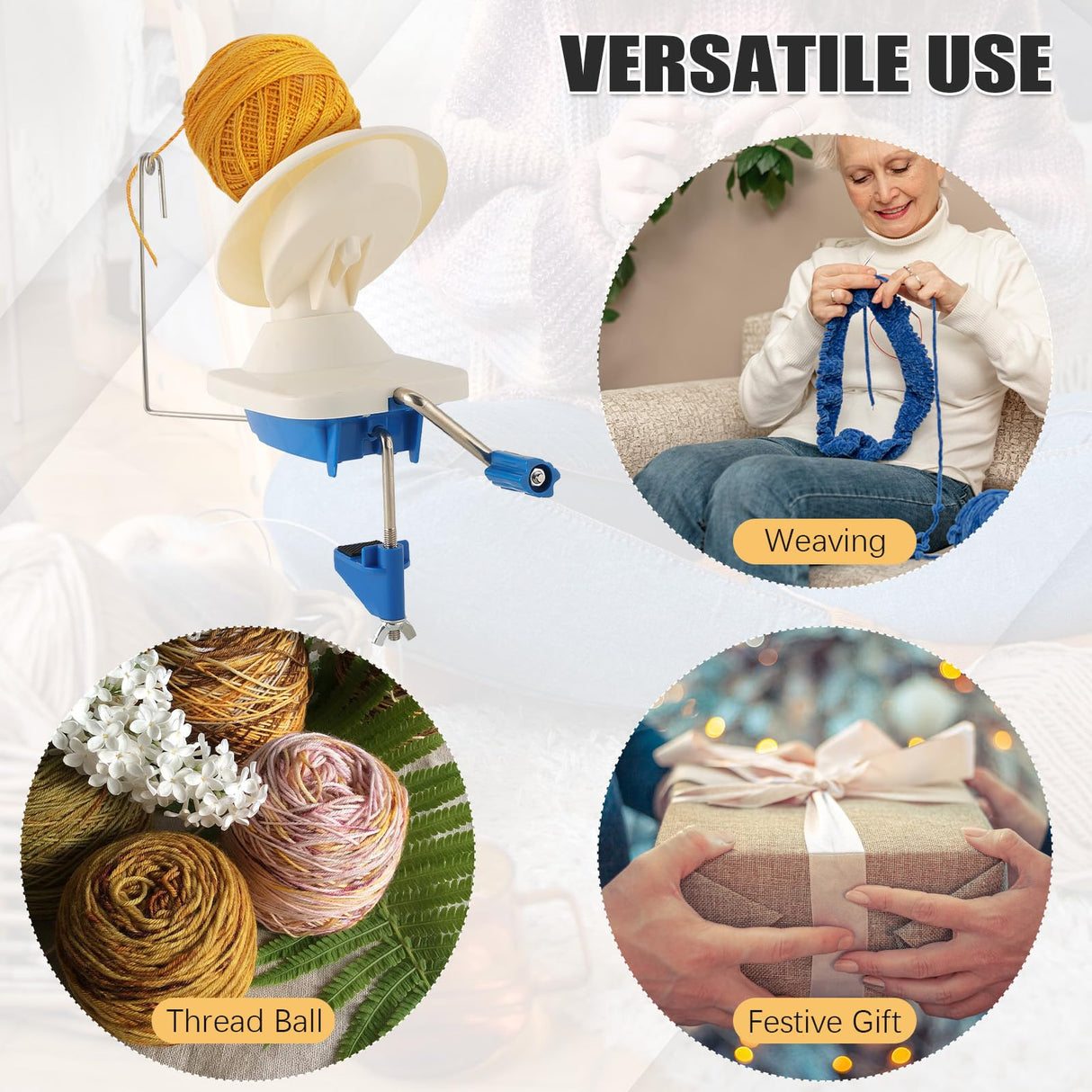 FLKQC Yarn Ball Winder, Hand-Operated Yarn Ball Winder Swift Yarn Winder, Yarn Cake Winder, Needlecraft Yarn Ball Winder Hand-Operated (Blue) FLKQC