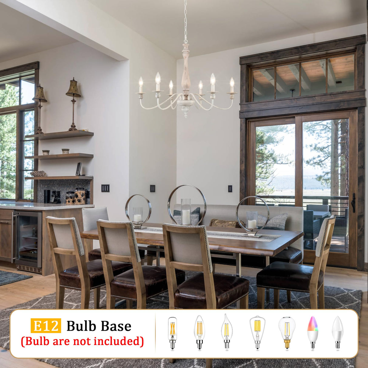 Farmhouse Chandeliers for Dining Room 6 Lights, Distressed White Wood French Country Chandelier, Rustic Chandeliers Farmhouse for Bedroom Living Room Foyer BYKWRTV