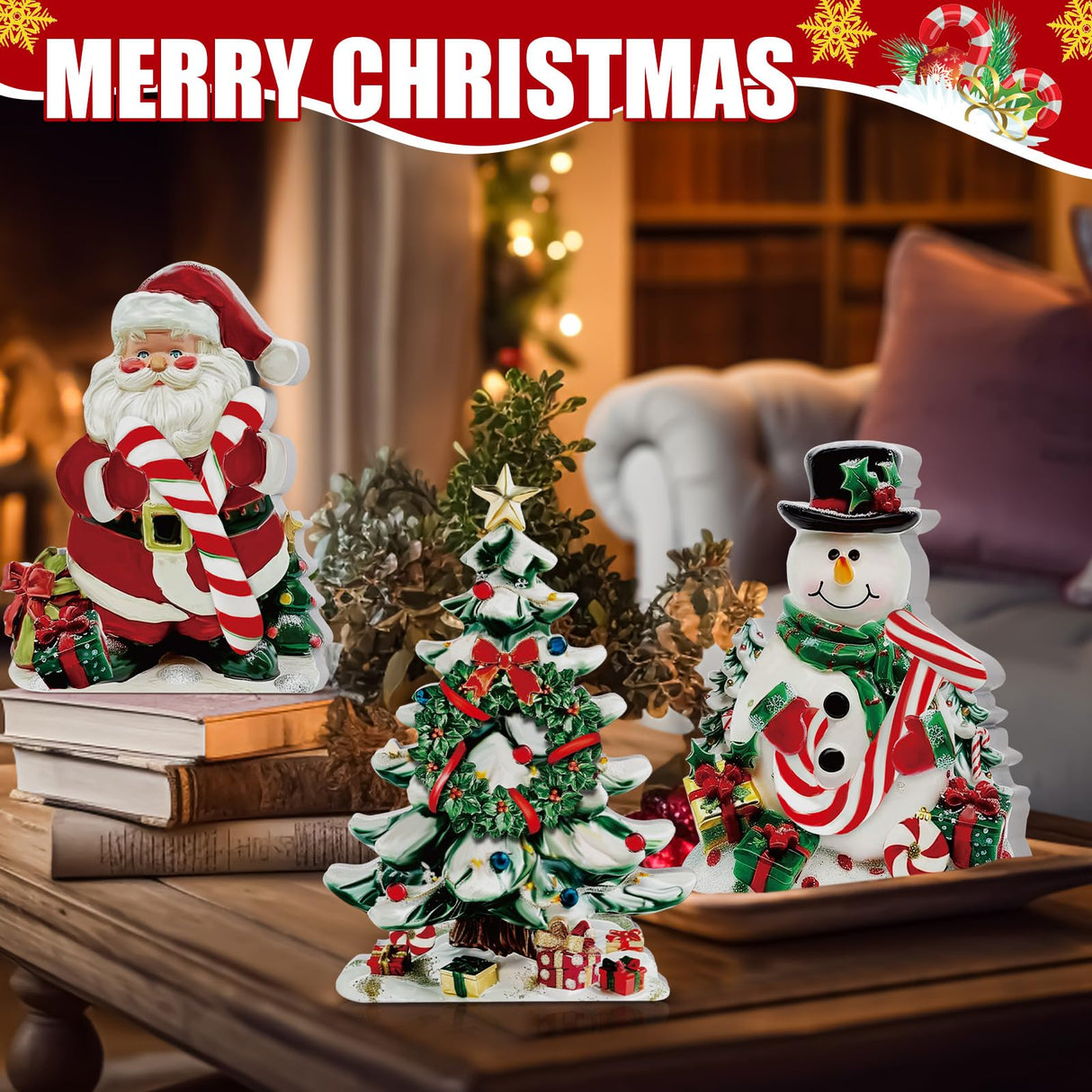 Yousoontic 3 Pcs Christmas Table Decorations Wooden Christmas Table Centerpieces Rustic tiered tray decor farmhouse Centerpieces Santa Claus Snowman Xmas Tree table signs for Xmas Winter Holiday Party Yousoontic