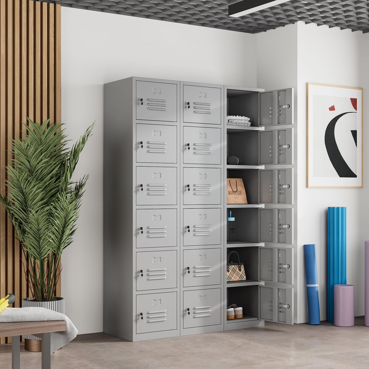 Topass Metal Locker with 6 Doors, Lockable Lockers for Employees, 71" Locker Storage Cabinets for School, Gym, Home, Office, Garage (6-Door, Grey) Topass