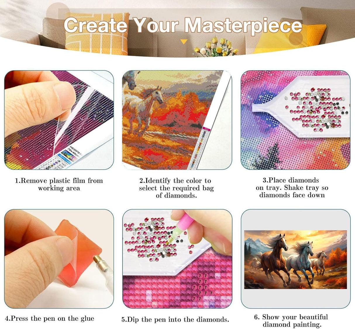 Axquilon Extra Large Diamond Art Kits for Adults, 5D Horse Large Diamond Painting Kits for Beginners, Full Drill Horse Crafts Gem Art Painting for Home Wall Decor 28x16in Axquilon