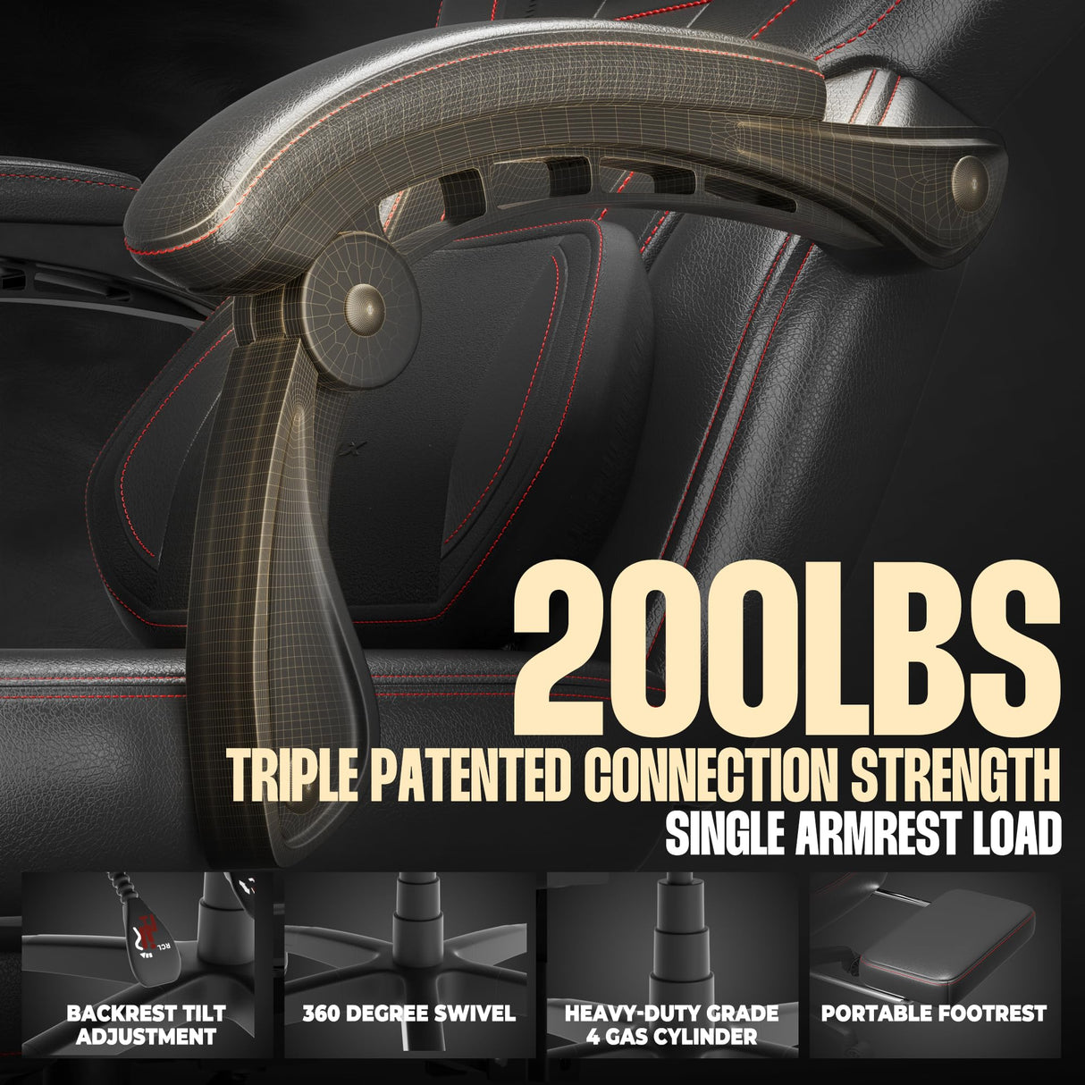 Dowinx Gaming Chair with Footrest, Gaming Chair for Heavy People, Gamer Chair for Adult with Massage, Computer Gaming Chair with PU, PC Game Chair for 200lbs (Black) Dowinx