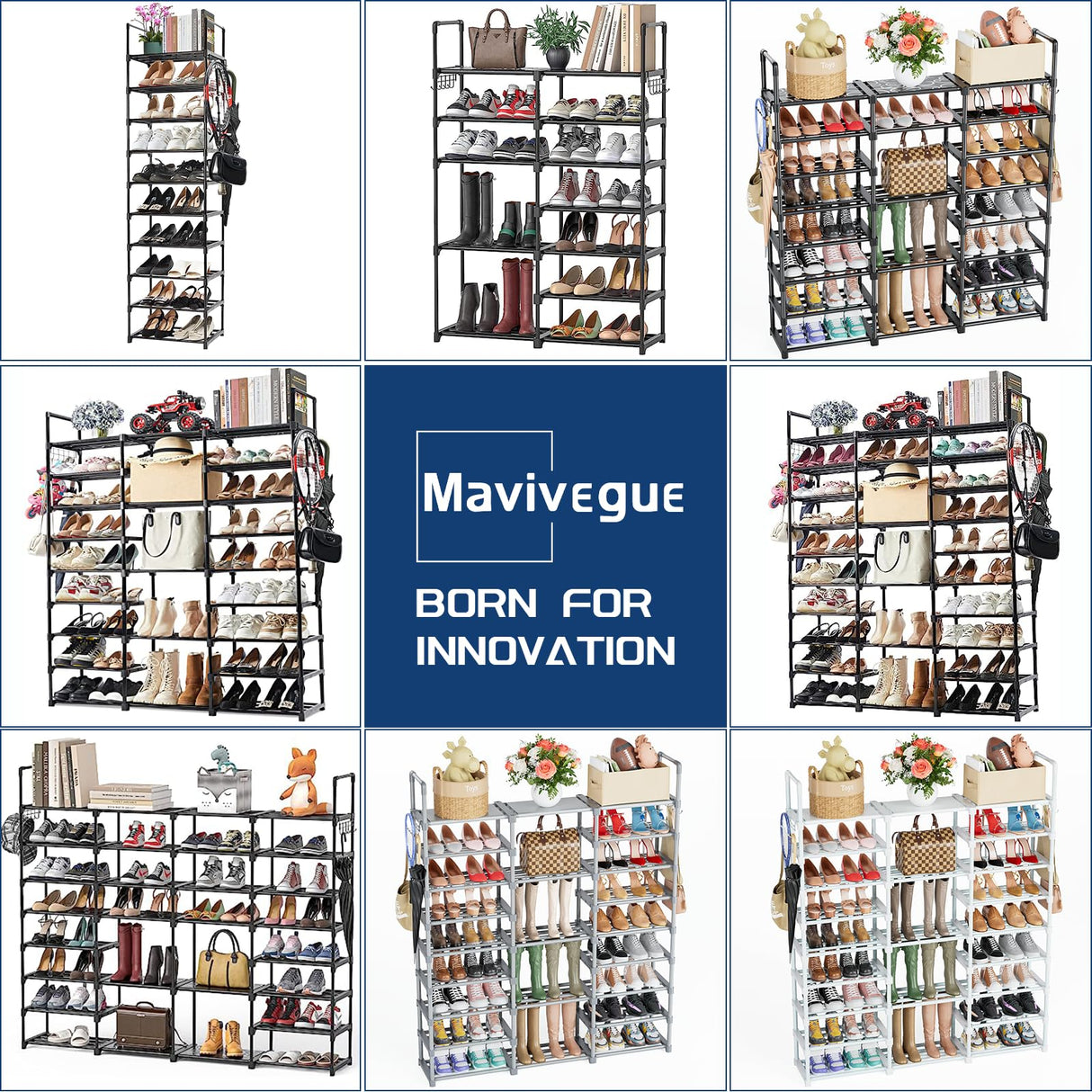 Mavivegue Extra Large Shoe Rack, 8 Tier 4 Rows 72-76 Pairs Big Tall Metal Shoe Shelf,Big Boot Rack Storage Organizer for Garage,Show Rack Shoe Holder Stand,Closet Rack Organizers and Storage Mavivegue