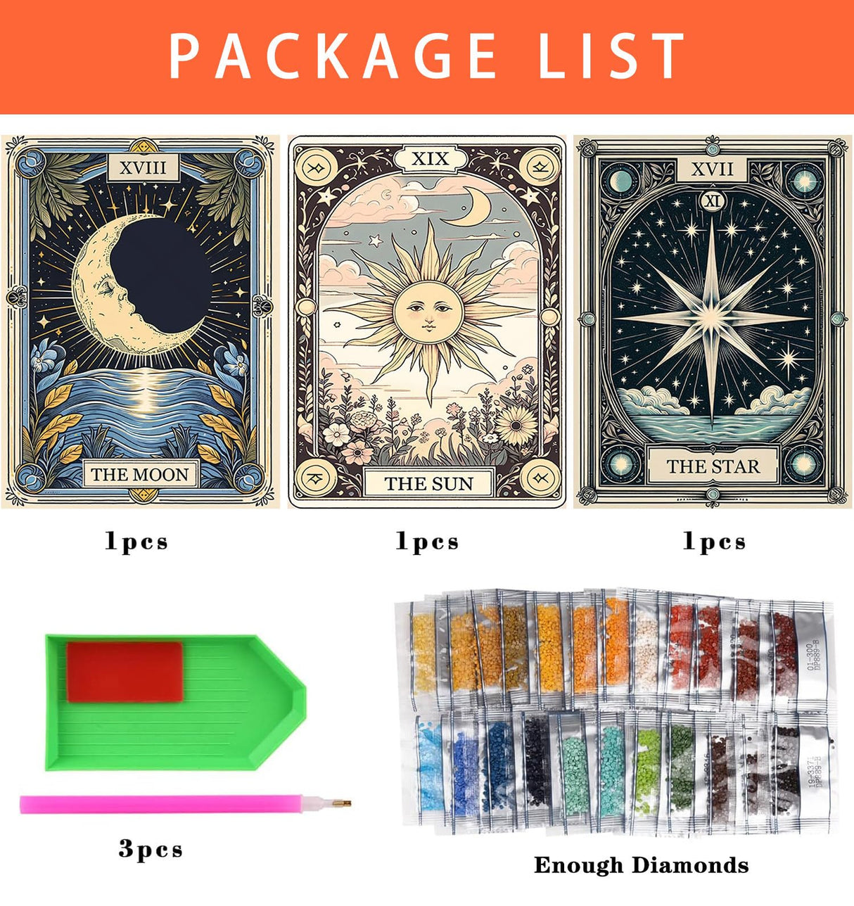 Axquilon 3 Pack Diamond Art Kits for Adults, Tarot Diamond Painting Kits for Adults Beginner, DIY 5D Full Drill Gem Art for Home Wall Decor 12x16 inch Axquilon