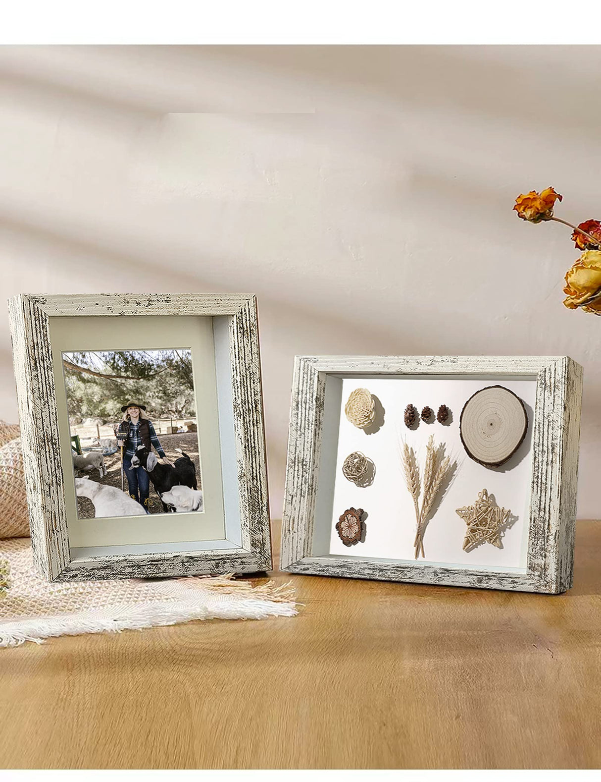 Houstimi Wooden 4x6 Shadow Box Frame Farmhouse Small Shadow Box Display Case Glass Surface Internal Depth 0.6 inch for Wall or Tabletop(White,4 Pack) Houstimi