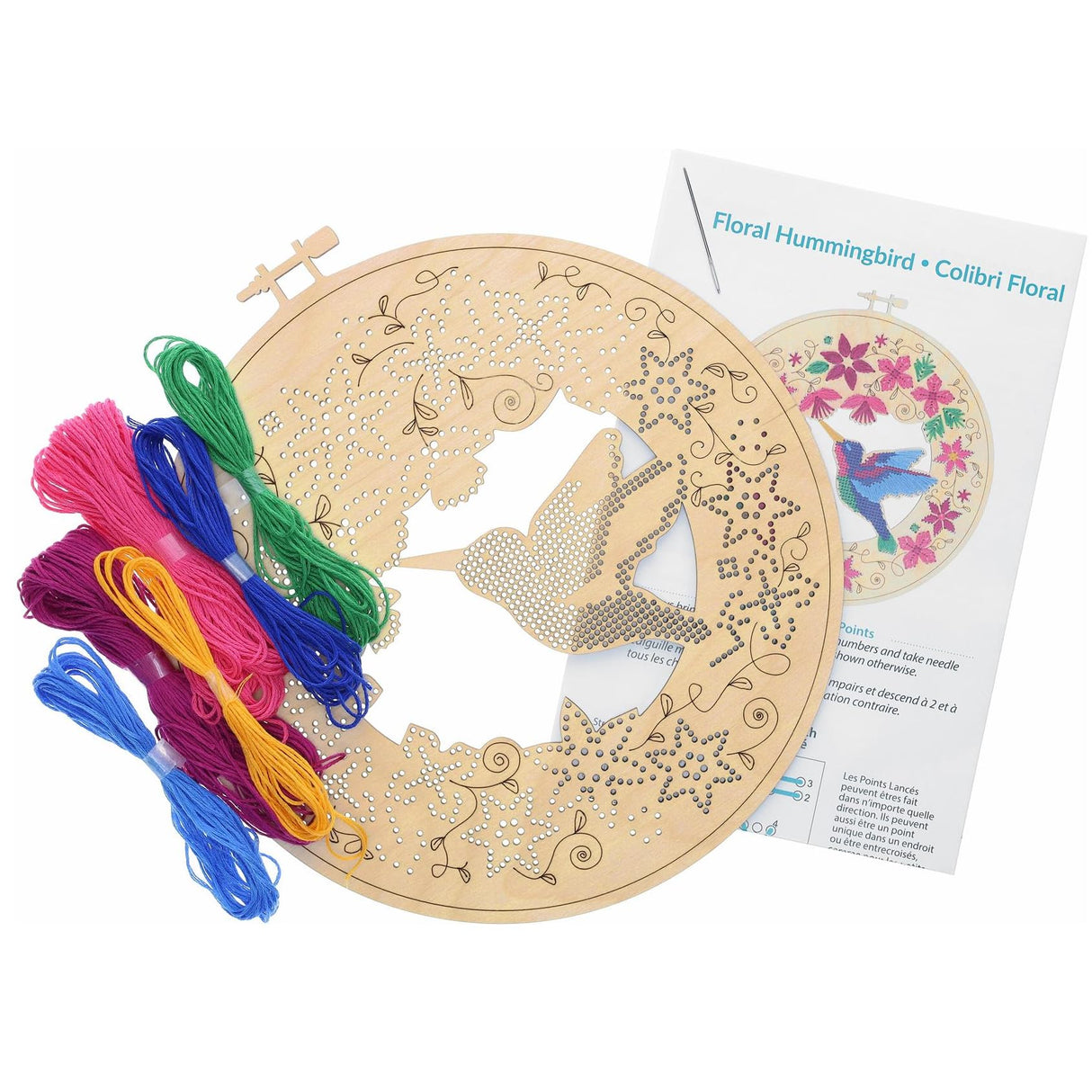 LEISURE ARTS Wood Stitched String Art Kit with Floral Hummingbird in Hoop - Adult Or Kids Craft - Craft Kits for Teens String Art Kit for Adults 3D 3D Kids 9" LEISURE ARTS