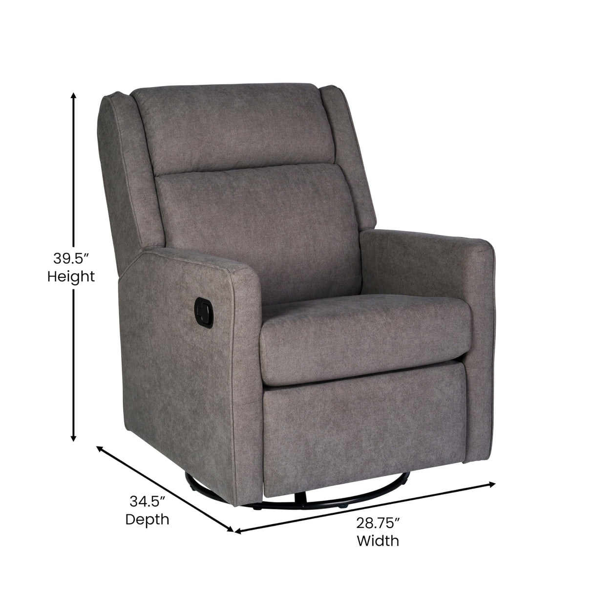 Merrick Lane Dara Manual Swivel Glider Rocking Recliner, 3 Position Recline, 360 Degree Swivel, 20 Inch Round Base, Dark Gray Merrick Lane