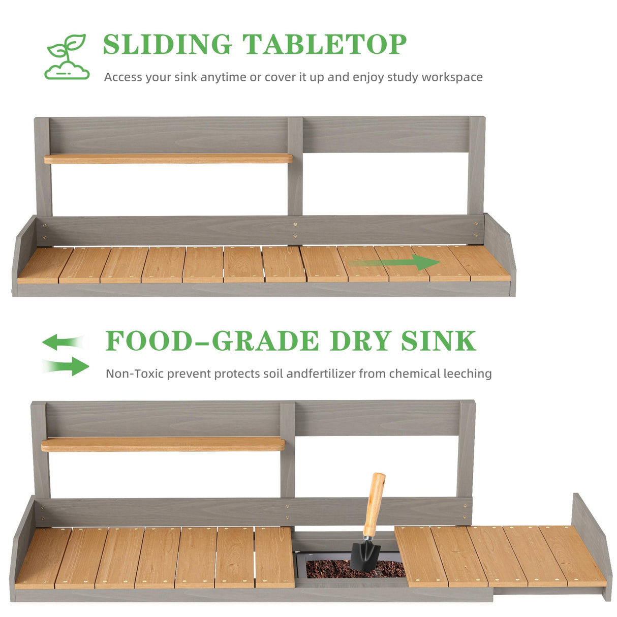 Wooden Potting Bench Table with Sink,Outdoor Garden Table Work Bench with Storage, Workstation for Outside Lawn Patio Wood-Natrl