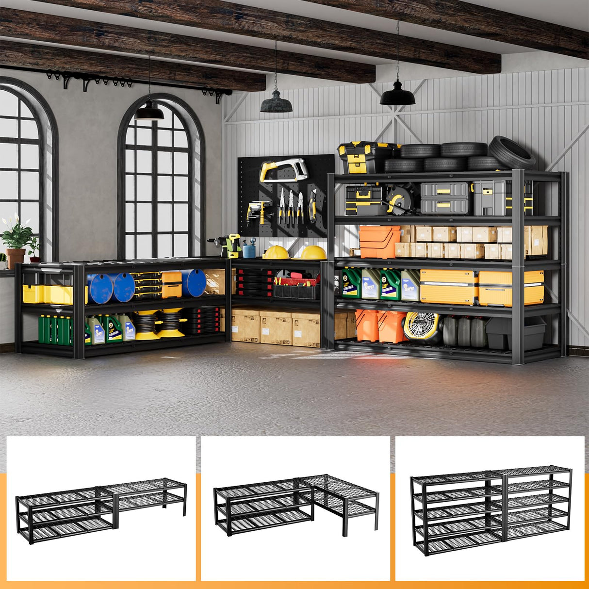 cynnda 5-Tier 60”W x 24”D x 72”H Garage Shelving 5-Tier Storage Shelves 3000LBS Heavy Duty Metal Shelf Adjustable Rack Units Suitable for Garage Basement Kitchen Warehouse Utility Shelves (Black) cynnda