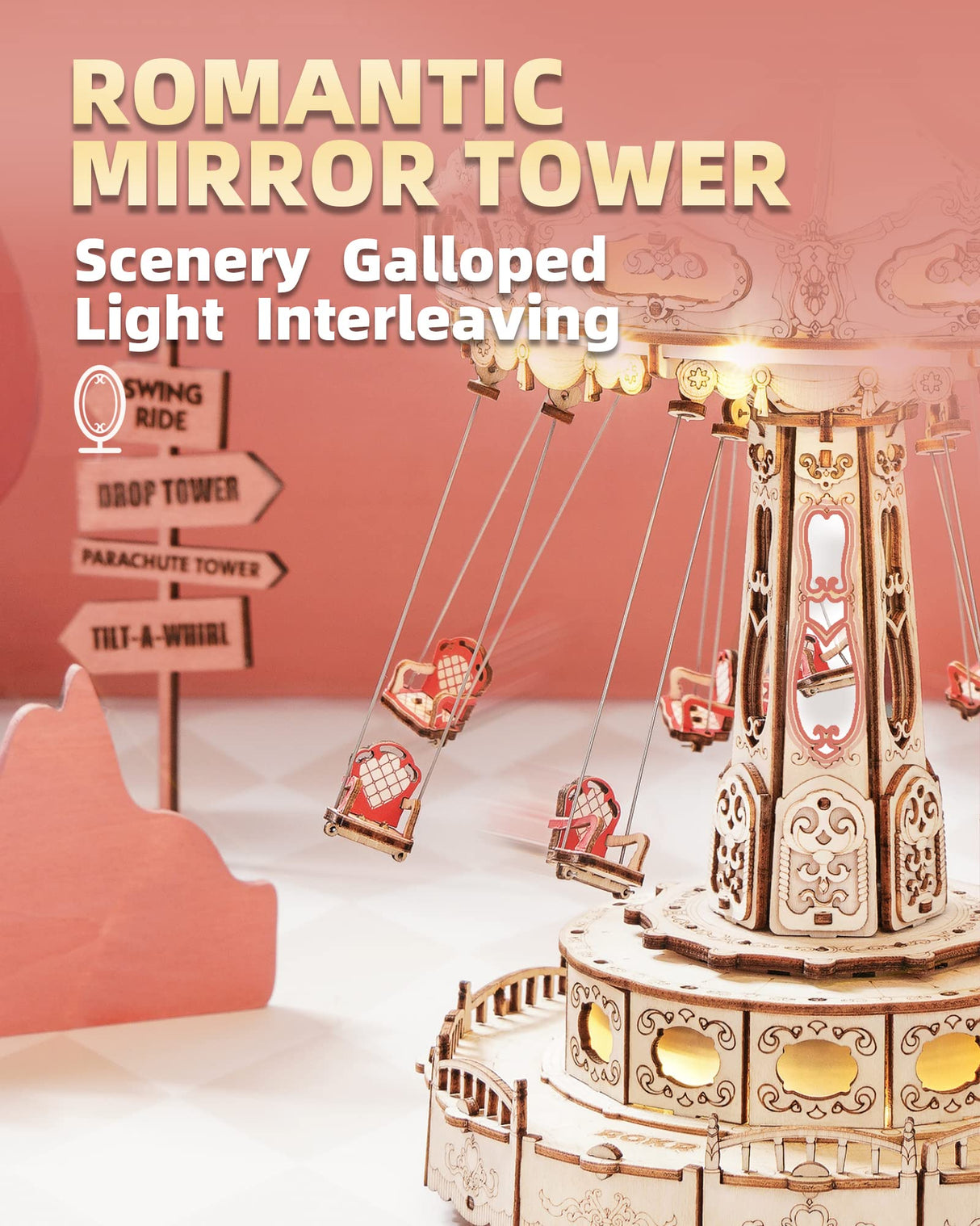 ROKR 3D Puzzles for Adults-STEM Projects for Kids-LED Swing Ride Model Building Kit-Music Box DIY Kit-Gift for Kids and Adults ROKR