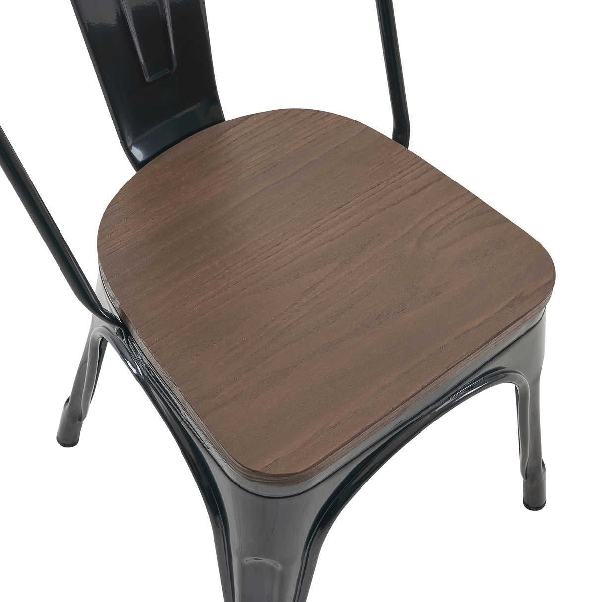 Nazhura Metal Dining Chair Farmhouse Tolix Style for Kitchen Dining Room Café Restaurant Bistro Patio, 18 Inch, Stackable, Waterproof Indoor/Outdoor (Sets of 4) (Black with Wood Padding) Nazhura