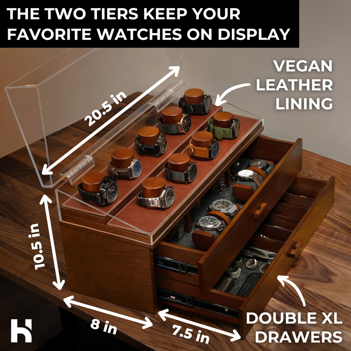 Holme & Hadfield Premium 17-Slot Wooden Watch Display Case – Extra Large Handcrafted Men’s Watch Box with Two Drawers – Father’s Day Gift for Crazy Collectors – Luxury Built to Last Holme & Hadfield