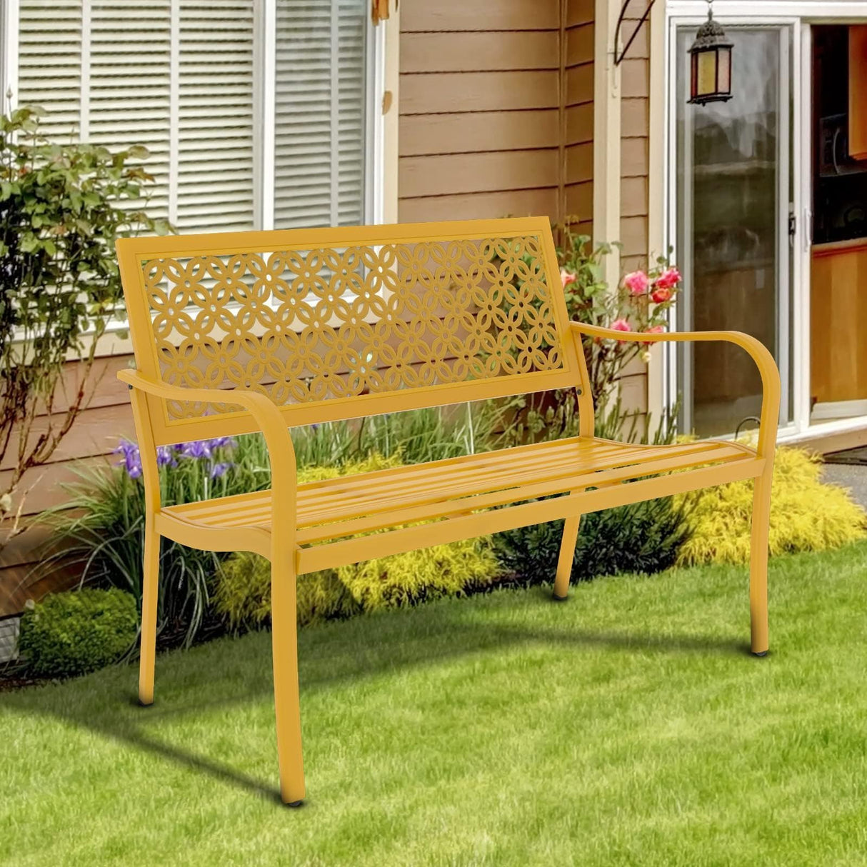 Grand patio 50" Outdoor Bench Garden Bench with Armrests Bench for Outdoors Lawn Yard Porch Sunflower Yellow Grand patio