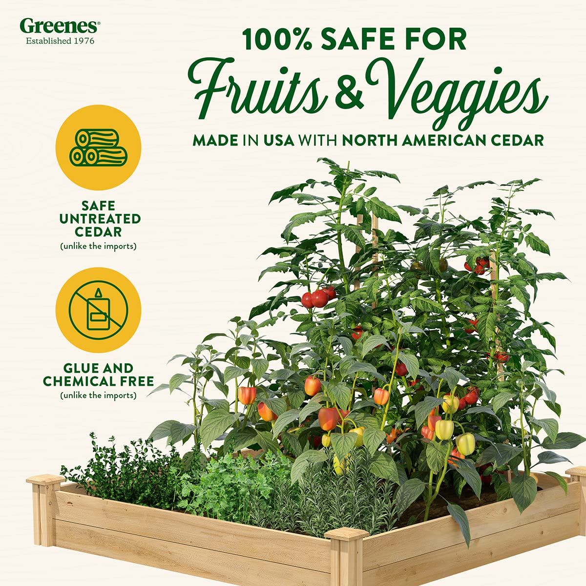 Greenes Fence Original Cedar Raised Garden Bed, 4' x 4' x 7" (3-Pack) - Made in USA with North American Cedar Greenes Fence