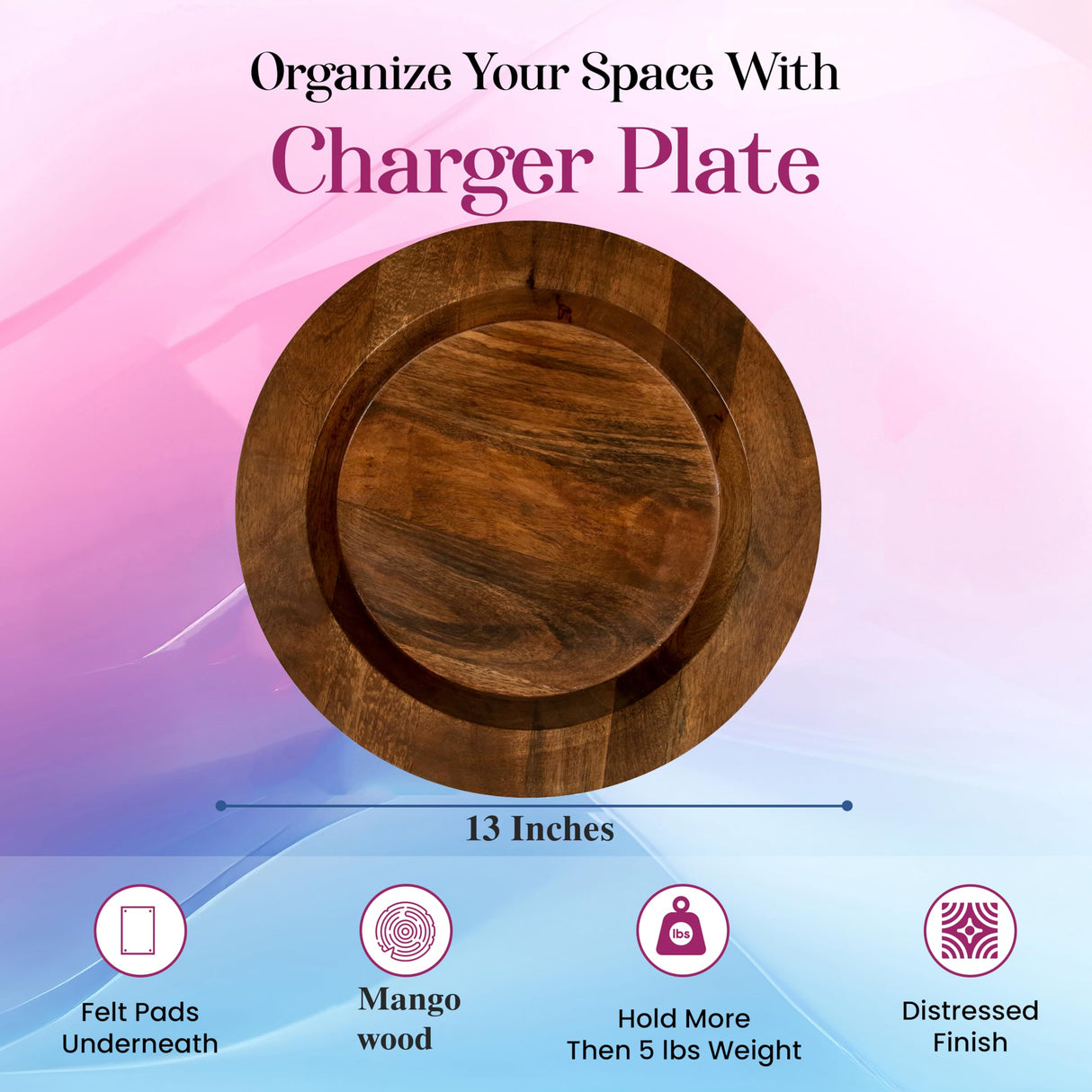 Alpha Living Home Farmhouse Wood Charger Plate,Wood Charger Plate Sets,Wood Chargers for Dinner Plates,Wood Placemats,Chargers for Dinner Plates,13 inch Wood Charger Plate - Pack of 2 - Walnut Alpha Living Home
