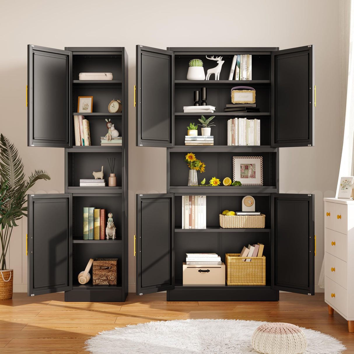 Ckzbx 70.87" H Metal Narrow Pantry Storage Cabinet Tall Steel Bathroom Cabinet,4 Adjustable Shelves for Kitchen, Home Office, Living Room, Dinning Room (Black) Ckzbx