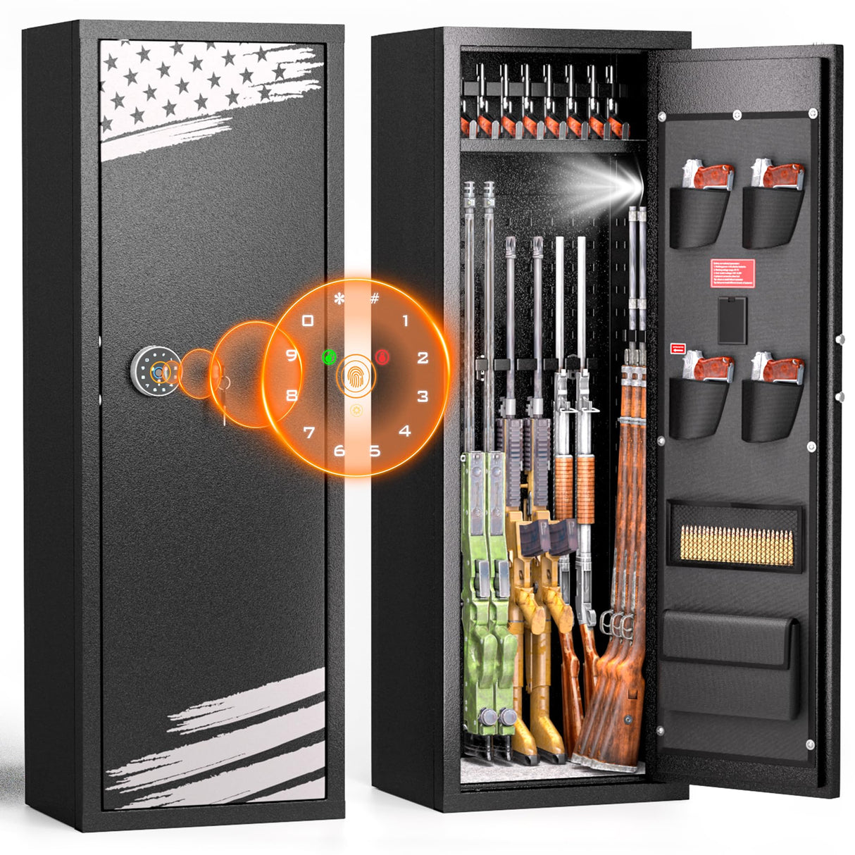 Pataku 10-14 Rifle Gun Safe for Home Rifle and Pistols, Gun Safes for Rifle and Shotguns with Flag Design, Long Gun Cabinet with with 3 Adjustable Shelves, Quick Access, Pockets Pataku