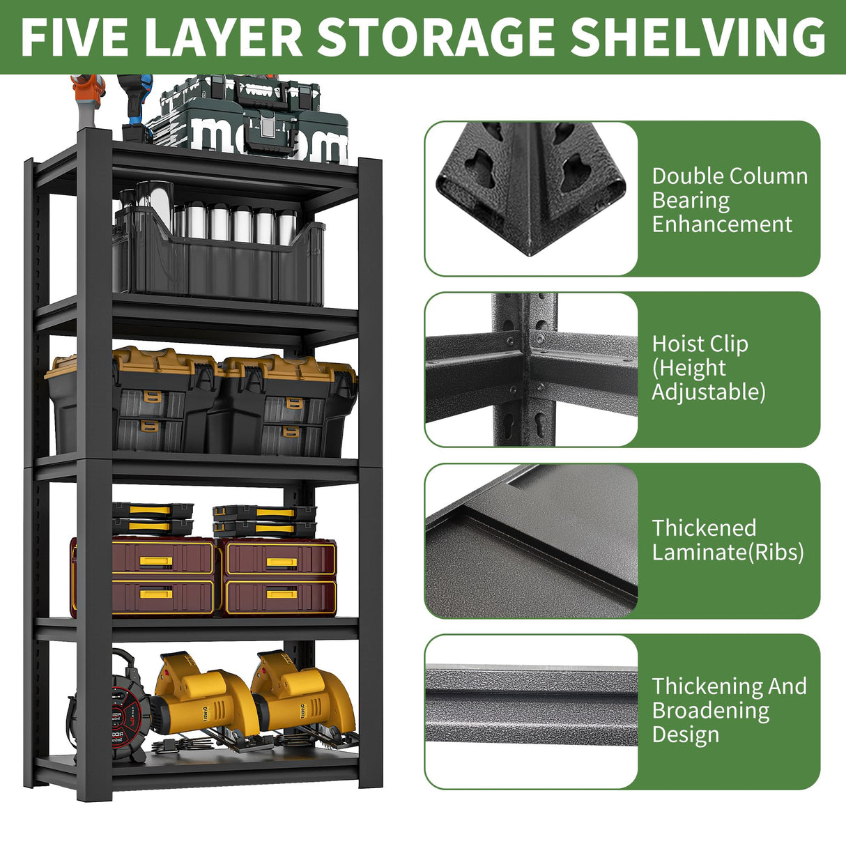 VIYET Garage Shelves, 63" H Garage Shelving Heavy Duty, 3000Lbs 5 Tier Adjustable Storage Shelves Suitable for Warehouse, Basement, Workshop,Require Assembly, 15.75" D*31.5" W *63" H(Black) VIYET