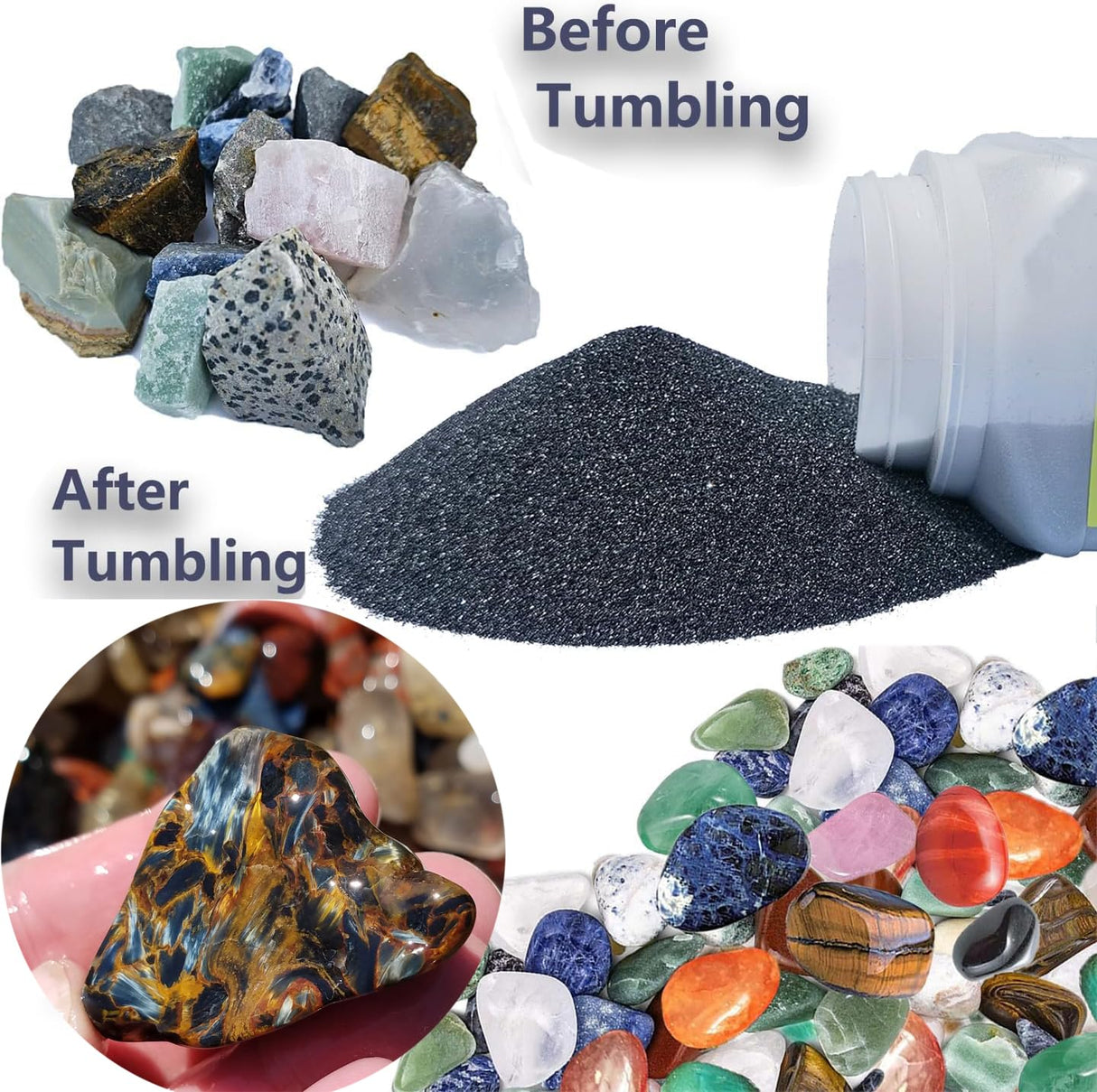 Total 6 LBS Weight Rock Tumbler Grit Set, 4 Step Tumbling Media Refill-Coarse/Medium/Pre-Polished/Final Polish, Silicone Carbide Polisher Grit for Any Rock Tumbler, Rock Polisher, Stone Polisher Tonmp