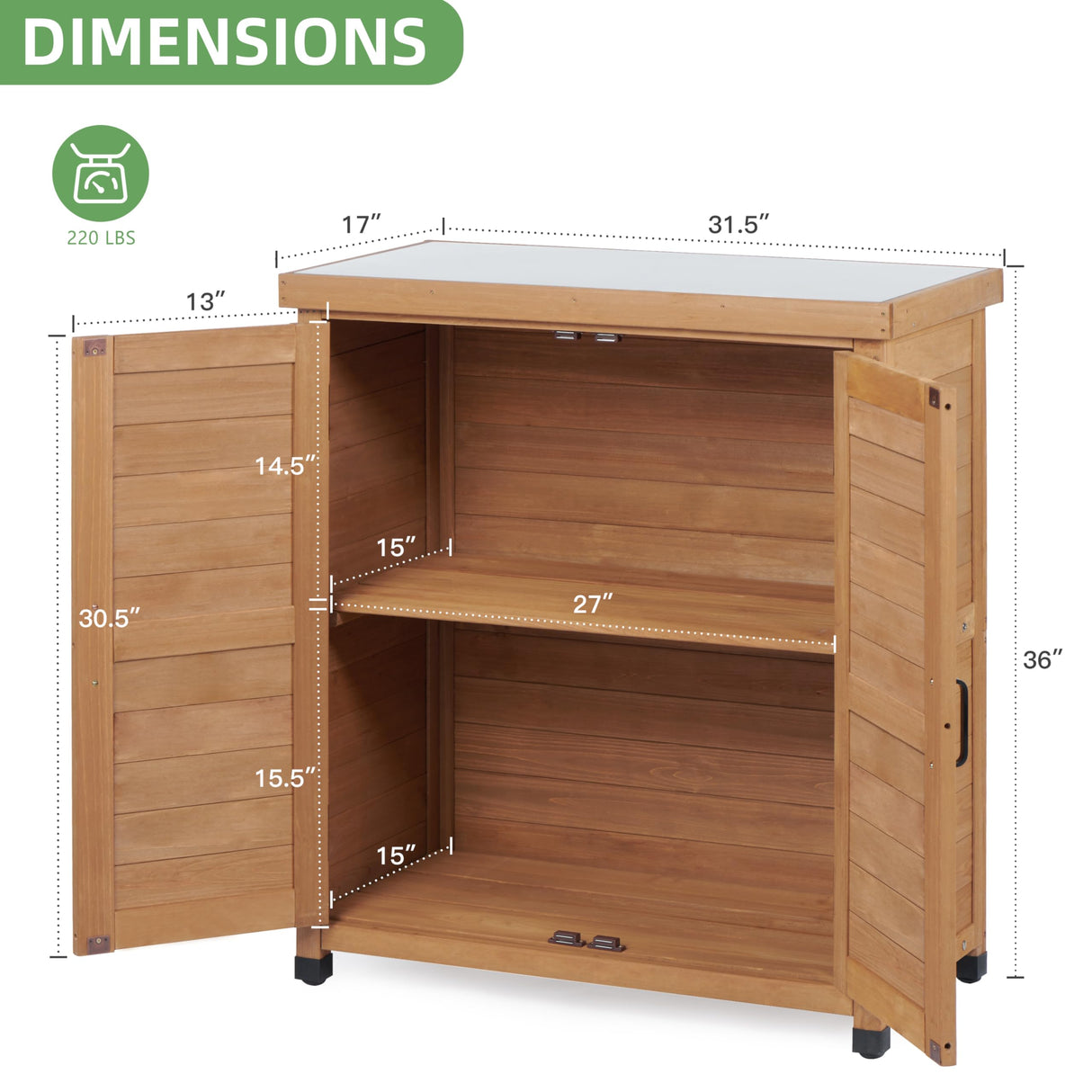 Potting Bench with Storage Cabinet and Metal Table Top for Outdoor Patio, Garden Furniture Wood Workstation Mederla