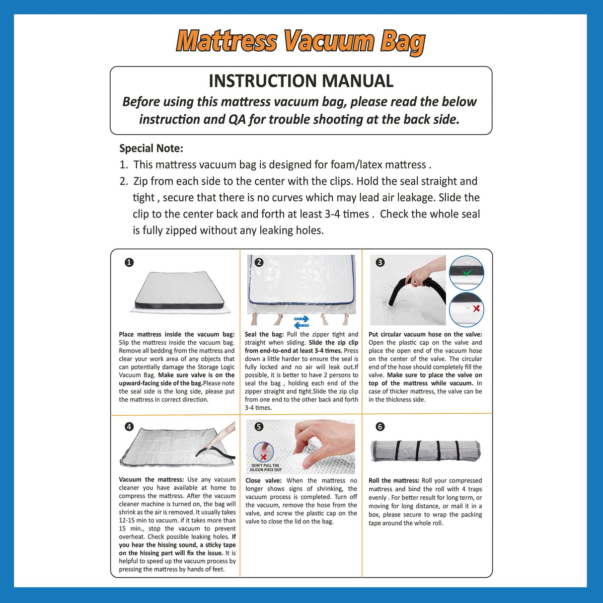 Queen/Full/Full-XL Foam Mattress Vacuum Bag for Moving, Vacuum Seal Mattress Bag with Straps Storage Logic