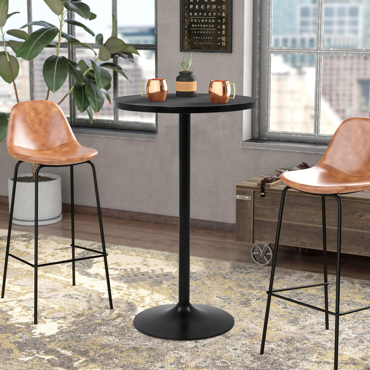40-Inch High Top Round Bar Table with Metal Base - Sturdy Small Bistro Drink Table for Home & Kitchen Spaces BORGEBY