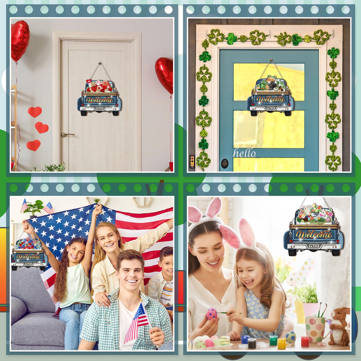 Burbell 21 Pcs Interchangeable Diamond Painting Welcome Sign for Front Door Diamond Painting Truck Decor Interchangeable Seasonal Welcome Sign for DIY Art Kit Wall Window Door Farmhouse(Blue) Burbell