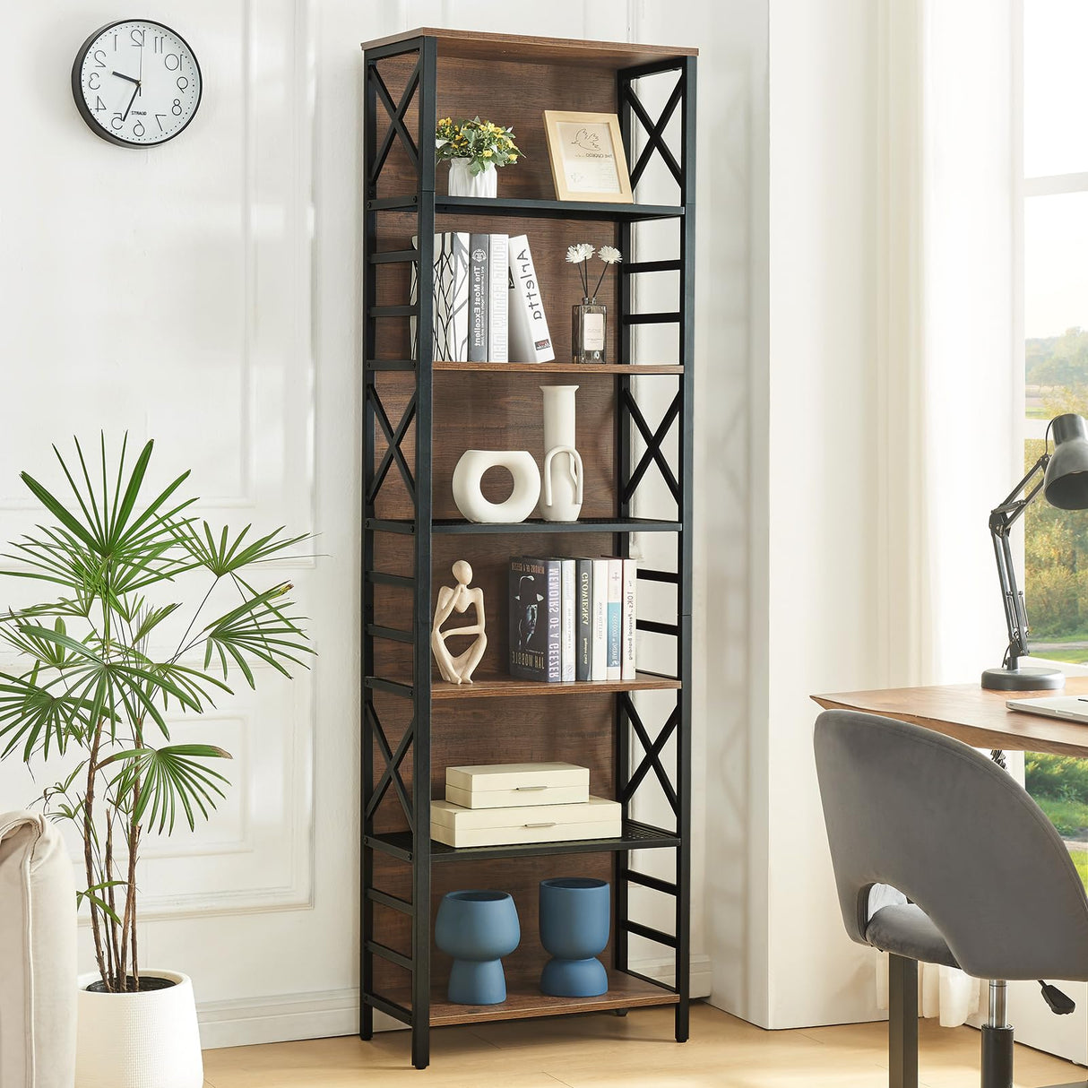 HOMBAZAAR 7 Tier Bookshelf, 78 Inch Tall Rustic Bookshelf with Metal Frame, Industrial Heavy Duty Bookshelves and Bookcases, Open Book Shelf for Office, Living Room and Library, Brown HOMBAZAAR