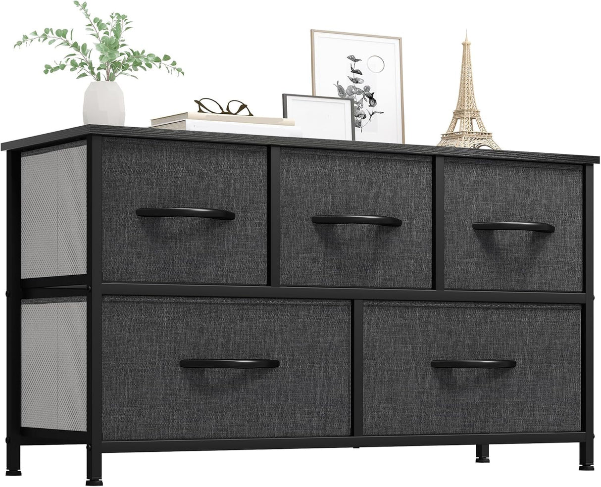 YITAHOME Dresser with 5 Drawers - Fabric Storage Tower, Black Dresser & Chest of Drawers, Organizer Unit for Bedroom YITAHOME