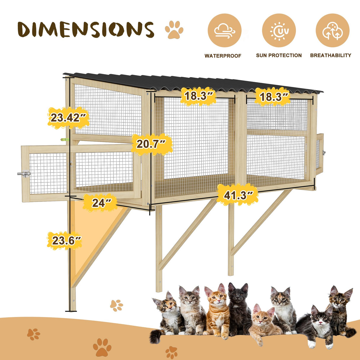 MAGIC UNION Cat Catio, Cat Window Perch for Indoor Cats - Expandable Wooden Windows Box Enclosure, Waterproof Cats Windows Hammock for Enjoying The Outdoor Sights (Original Wood, 82.6" L) MAGIC UNION