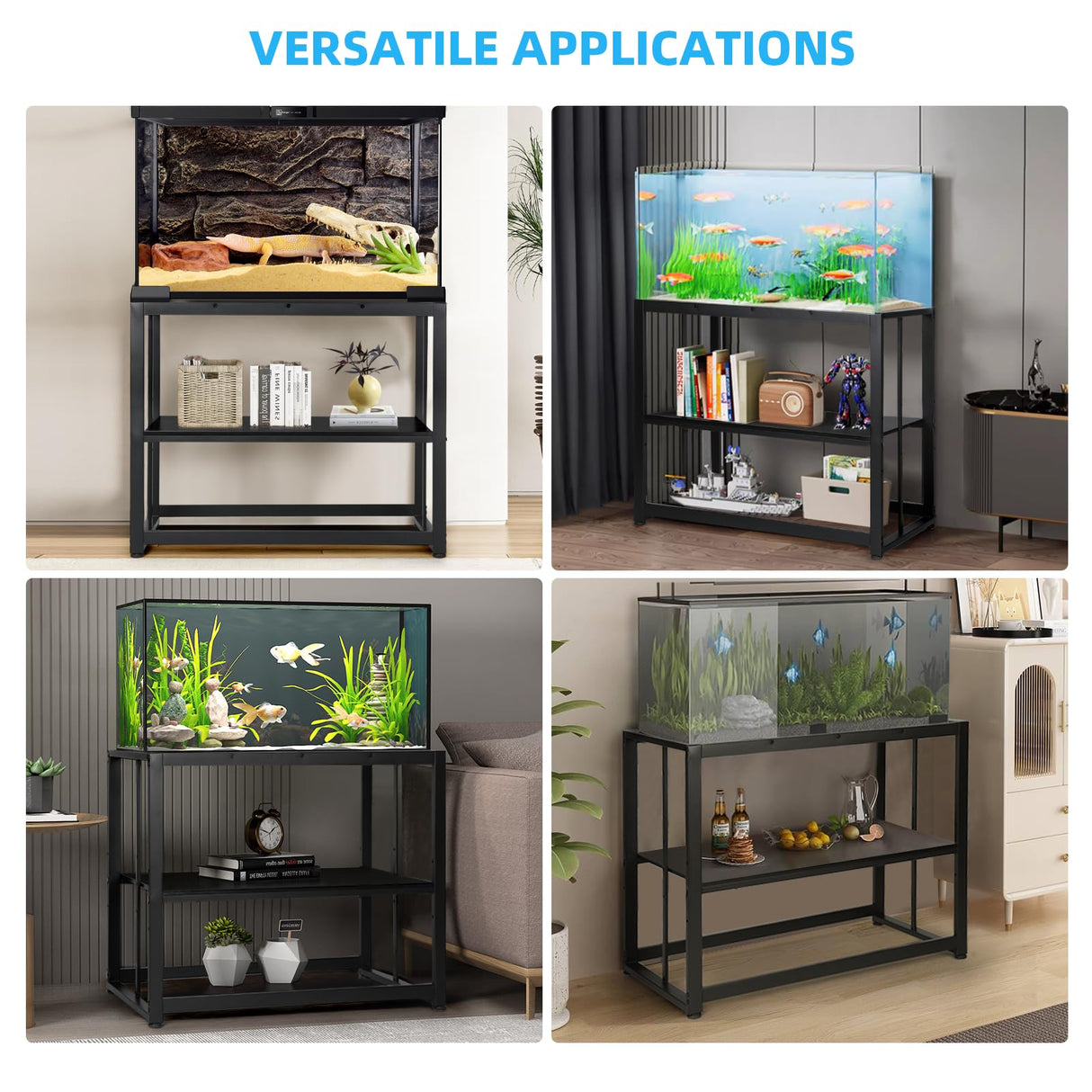 VOWNER 40-50 Gallon Fish Tank Stand - Metal Aquarium Stand, 36.6" x 18.5" x 29.5" Adjustable Heavy Duty Reptile Tank Stand, Adjustable 2-Tier Fish Tank Rack Shelf for Home Office, Tank not Included VOWNER