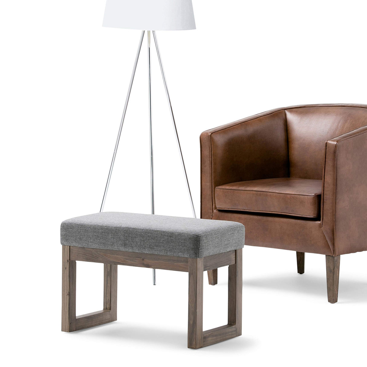 SIMPLIHOME Milltown 27 inch Wide Contemporary Rectangle Footstool Ottoman Bench in Grey Linen Look Fabric, Assembled, for the Living Room and Bedroom SIMPLIHOME