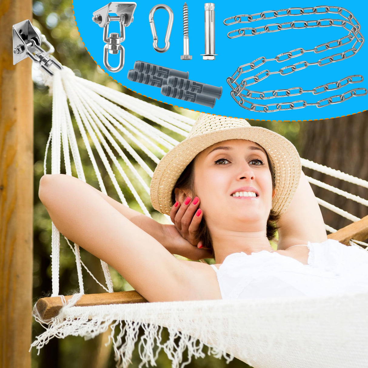 Restroma 2 Set Heavy Duty Swing Hangers Chain Kit 1200 LB Capacity Hammock Hanging Hooks with 2 Pcs Swing Chain 360° Swivel Stainless Steel Hook for Indoor Outdoor Playground Hanging Hammock Chair Restroma