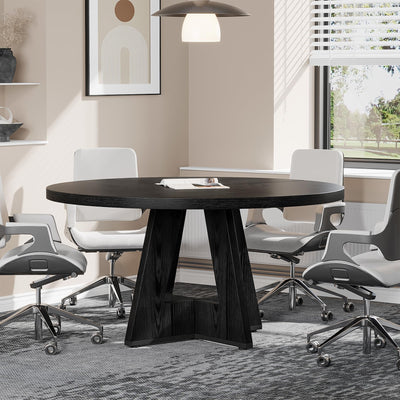 Tribesigns 47-Inch Round Conference Table for 4-6 People, Wooden Meeting Room Table with Thicken Tabletop and Wood Base (Black)