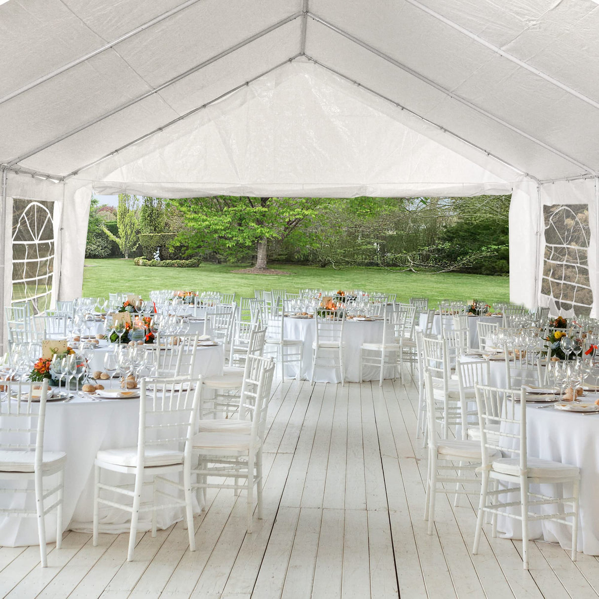 DWVO 20x30FT Heavy Duty Party PVC White Tent Wedding Event Shelters Upgraded Galvanized Ripple Canopy with Large Roof Removable Sidewalls & 3 Storage Bags 600D Oxford Commercial DWVO