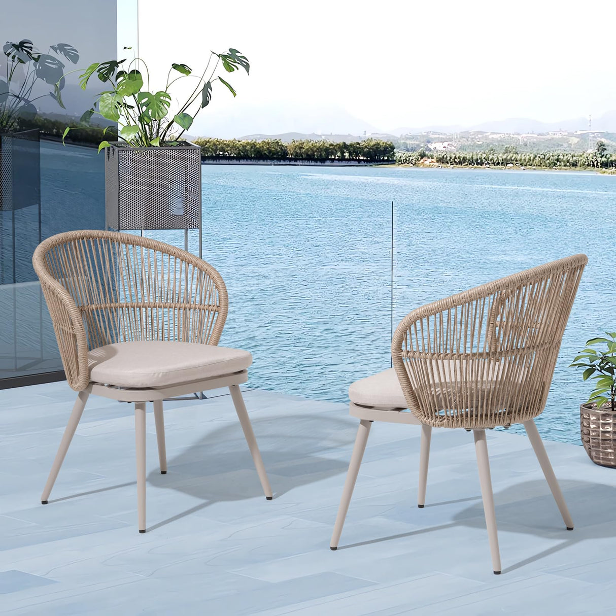 OC Orange-Casual Outdoor Chairs, Patio Dining Chair Set, Woven Rattan Conversation Set, Wicker Chairs with Soft Cushions for Bar, Balcony, Backyard (Beige, 6 Pieces) OC Orange-Casual