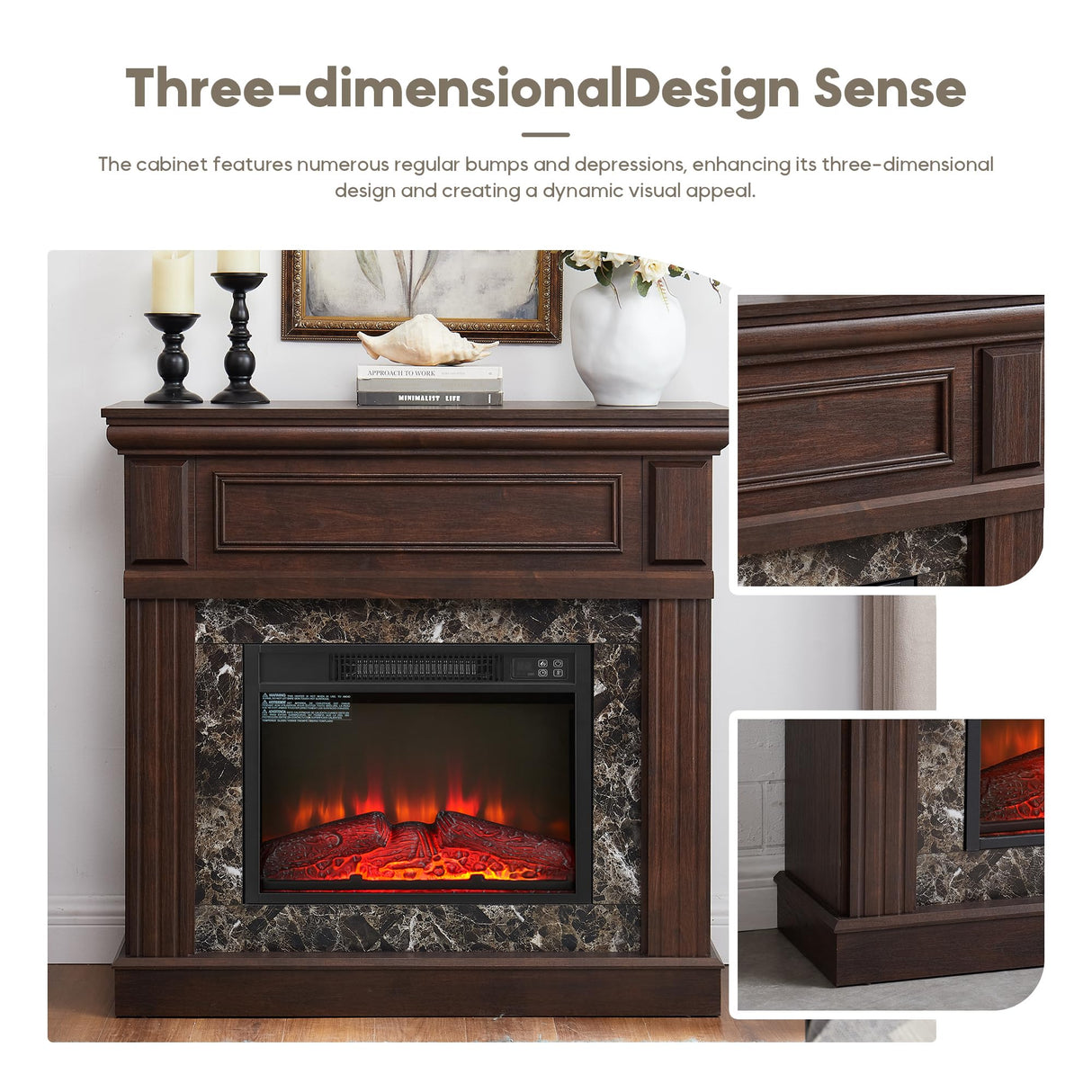 43" Electric Fireplace with Mantel, Electric Fireplace Heater, TV Stand w/Freestanding Electric Fireplace, Fireplace Mantel Wooden Surround for Living Room (Cherry) ZEIINPA