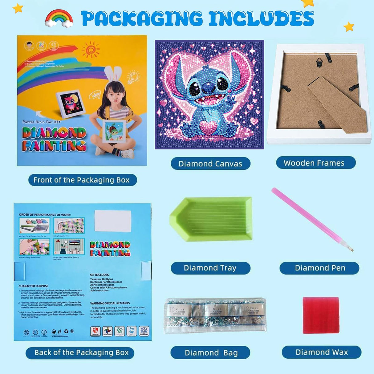 Gearock Diamond Art Kits with Wooden Frame, Easy DIY Small 5D Diamond Painting Kits, Heart Cute Big Gem Kits for Adults Beginners Cartoon Lovers Halloween Christmas Birthday Gifts, 7x7 Inch Gearock