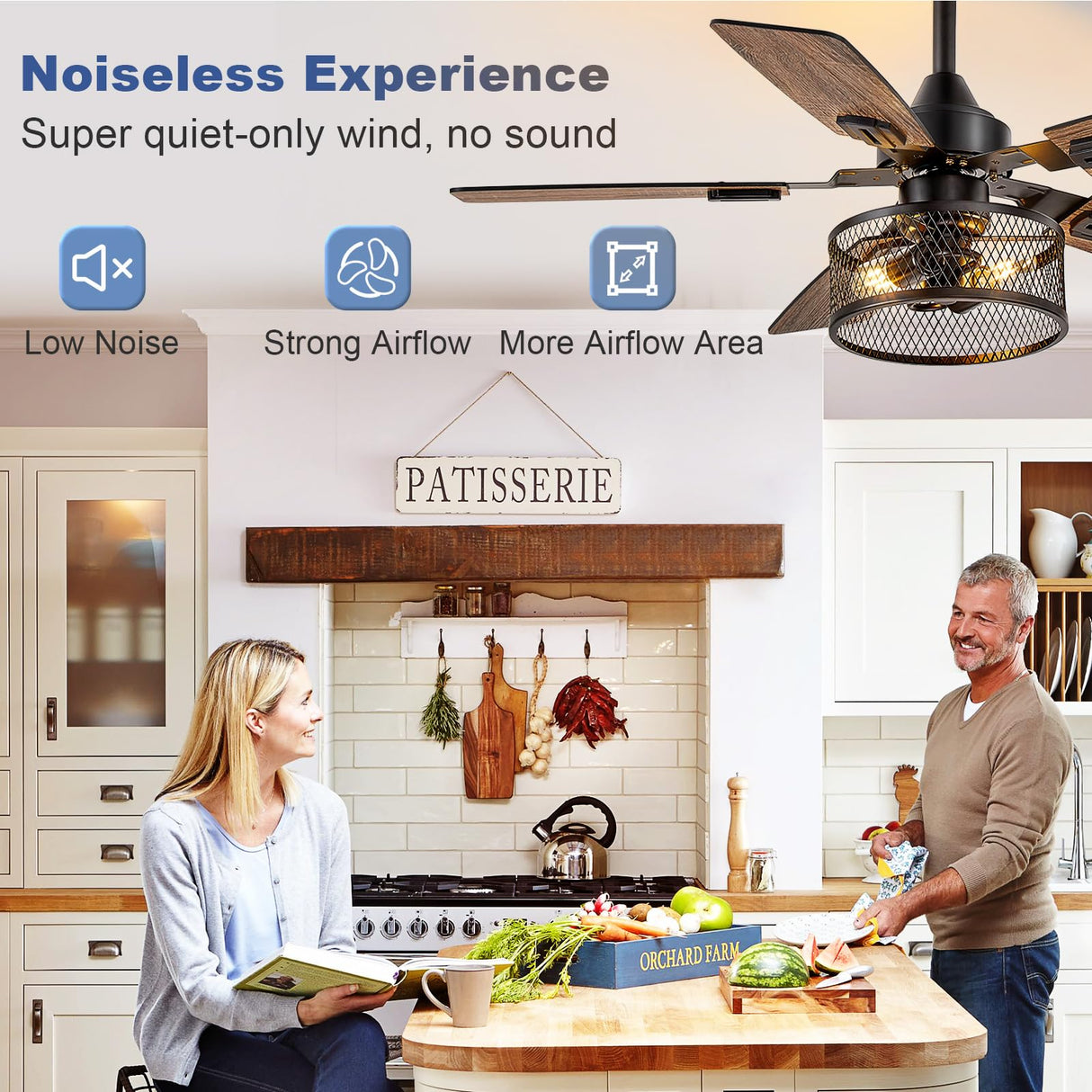 Depuley 42-Inch Ceiling Fans with Lights: Caged Ceiling Fans Dual Finish 5 Blades - Rustic Ceiling Fan with Remote Control for Industrial Living Room Outdoor Patio (E26 Bulb Included) Depuley
