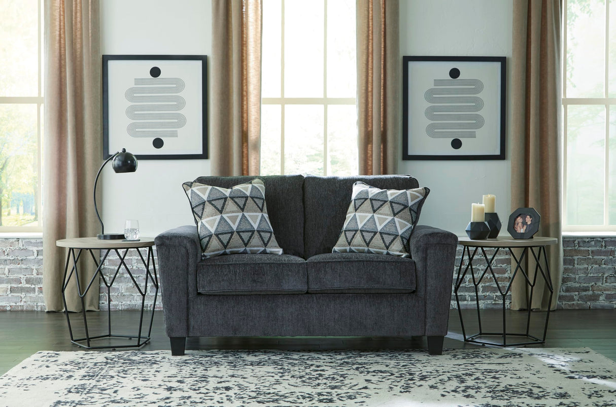 Signature Design by Ashley Abinger Chenille Contemporary Loveseat with 2 Accent Pillows, Dark Gray Signature Design by Ashley