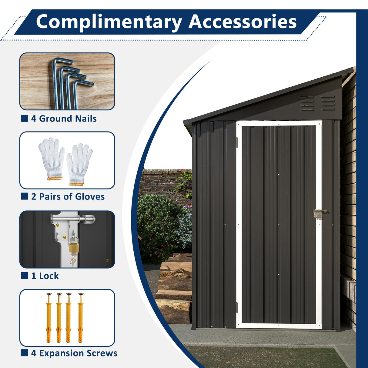 LZbeiteM Shed Lean to Storage Shed, Outdoor 4' x 8' Metal Wall Side Storage Sheds & Outdoor Storage, Garden Storage Cabinet for Backayrd, Patio and Outdoor Use,Black LZBEITEM