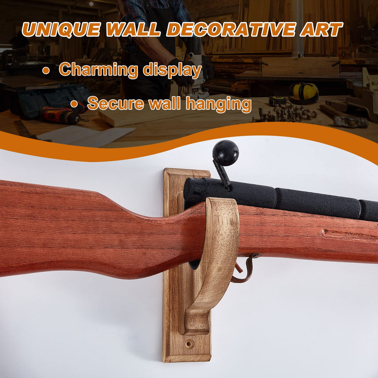 4 Pack Gun Rack for Wall Rifle Shotgun Bow Wood Rifle Stand Rustic Indoor Gun Hooks Horizontal Rifle Holder Solid Wooden Rifle Wall Mount Display Juexica